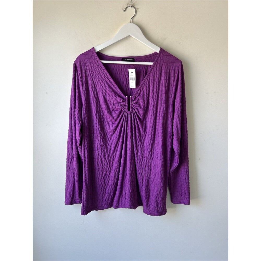 Lane Bryant Fitted V-Neck Long Sleeve Hardware Detail Top Size 22/24 Purple
